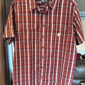 Carhartt Red and White Plaid Short-Sleeve Button-Up Shirt